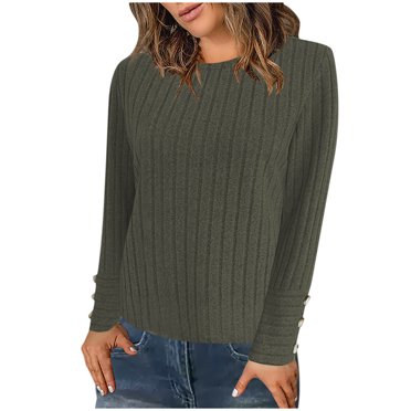 Women's Color Block Long Sleeve Top - Ribbed Knit Loose Fit Blouse For Fall 2024