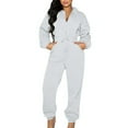 thumbnail image 1 of aidice Rompers for Women Casual Drawstring Elastic Waisted Hooded Zip Fitting Solid Color Jogger Pants Jumpsuit, 1 of 8