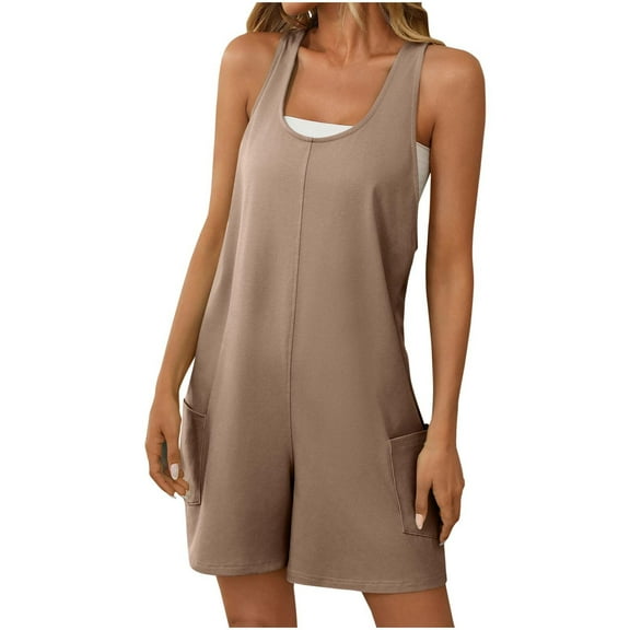 aidice Rompers for Women Wide Leg Short Jumpsuit Sleeveless Scoop Neck Racerback Summer Casual Loose Romper with Pockets