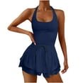 thumbnail image 1 of aidice Running Rompers for Women Round Neck Sleeveless Drawstring Elastic Waisted Ruffle Shorts Jumpsuits, 1 of 5