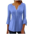 thumbnail image 1 of aidice Shirts for Women Casual Button Notched V Neck 3/4 Ruffle Sleeve Tunic Ruched Comfy Tshirts, 1 of 5