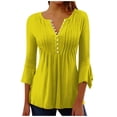 thumbnail image 1 of aidice Shirts for Women Casual Button Notched V Neck 3/4 Ruffle Sleeve Tunic Ruched Comfy Tshirts, 1 of 5