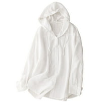 aidice Shirts for Women Casual Drawstring Hooded Button up Long Sleeve Loose Comfy Casual Summer Tops