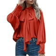 thumbnail image 1 of aidice Shirts for Women Casual High Neck Tie Long Sleeve Shirts Loose Comfy Button Office Blouses Tops, 1 of 5