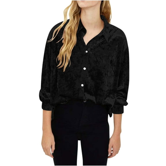 aidice Shirts for Women Casual Lapel Neck Long Sleeve Button up Loose Drop Shoulder Fall Blouses Tops