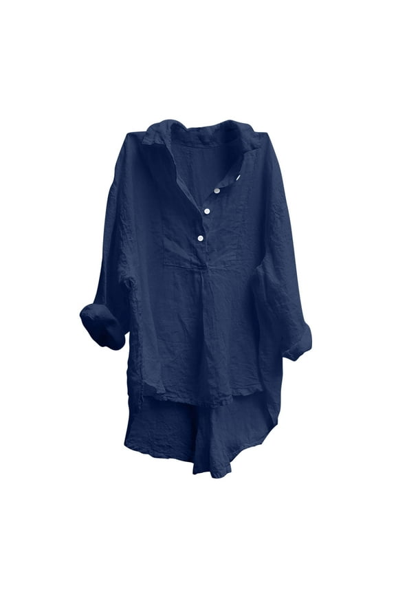 Shirts for Women Casual Lapel Neck Long Sleeve Loose Button Drop Shoulder High Low Hem Blouses Tops