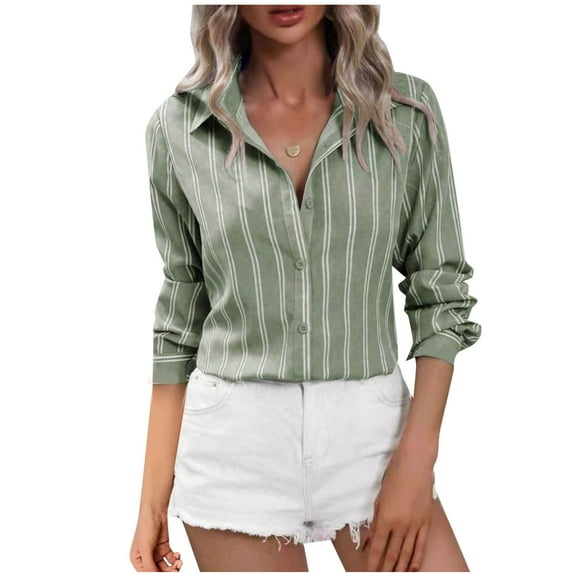 aidice Shirts for Women Casual Lapel Neck Long Sleeve Shirts Button up Office Workwear Blouses Tops