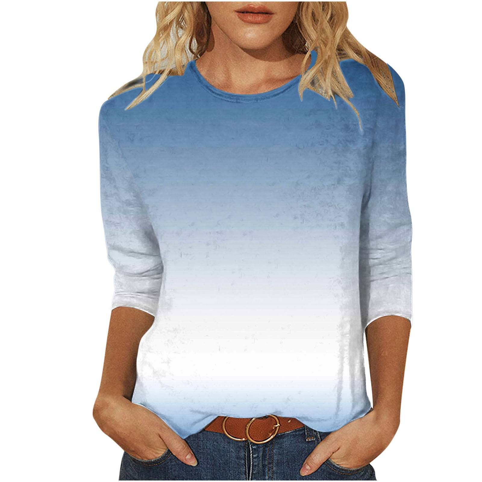LINDLOOK Women's Casual 3/4 Sleeve T-Shirt – Round Neck, Plain Cotton Top In Black, X-Large - View #7