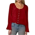 thumbnail image 1 of aidice Shirts for Women Casual Round Neck Long Sleeve Drawstring Button up Fitting Trendy Crop Tops, 1 of 6