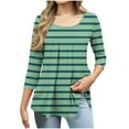 thumbnail image 1 of aidice Shirts for Women Round Neck 3/4 Sleeve Ruched Striped Casual Comfy Fitting Curved Hem T Shirts, 1 of 3