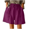 thumbnail image 1 of aidice Shorts for Women Cotton Linen Loose Elastic Waisted Ruched Ruffle Lightweight Casual Summer Shorts, 1 of 6