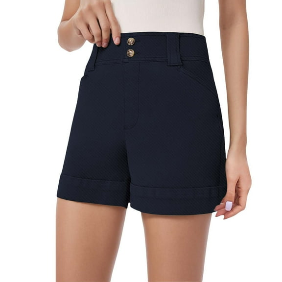 aidice Shorts for Women Summer Casual Button Fitting Comfy Work Office Solid Color Shorts with Pockets