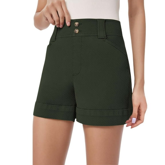 aidice Shorts for Women Summer Casual Button Fitting Comfy Work Office Solid Color Shorts with Pockets