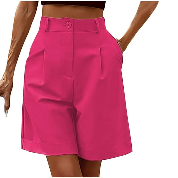 aidice Shorts for Women Summer Casual High Waisted Loose Ruched Office Solid Color Shorts with Pockets