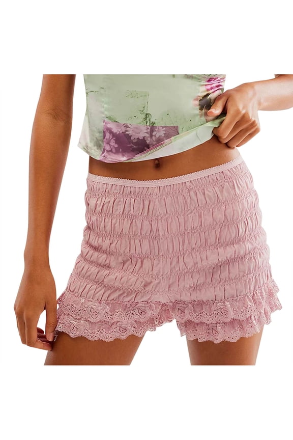 Shorts for Women Summer Casual Low Waisted Smocked Lace Slim Fitting Loungewear Shorts Underwear
