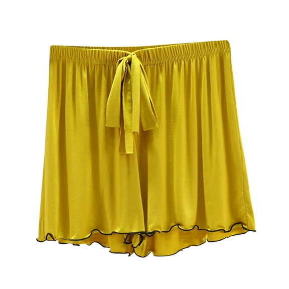 aidice Shorts for Women Summer Loose Casual Loungewear Soft Ruched Ruffle Wide Leg Lounge Pjs Shorts