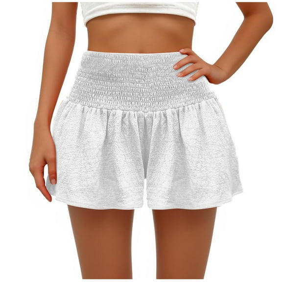 aidice Shorts for Women Trendy Smocked High Waisted Loose Ruffle Hot Pants Casual Summer Shorts Fashion
