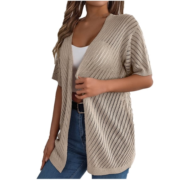 aidice Summer Cardigans for Women Lightweight Casual Open Front 1/2 Sleeve Hollow out Long Cardigans