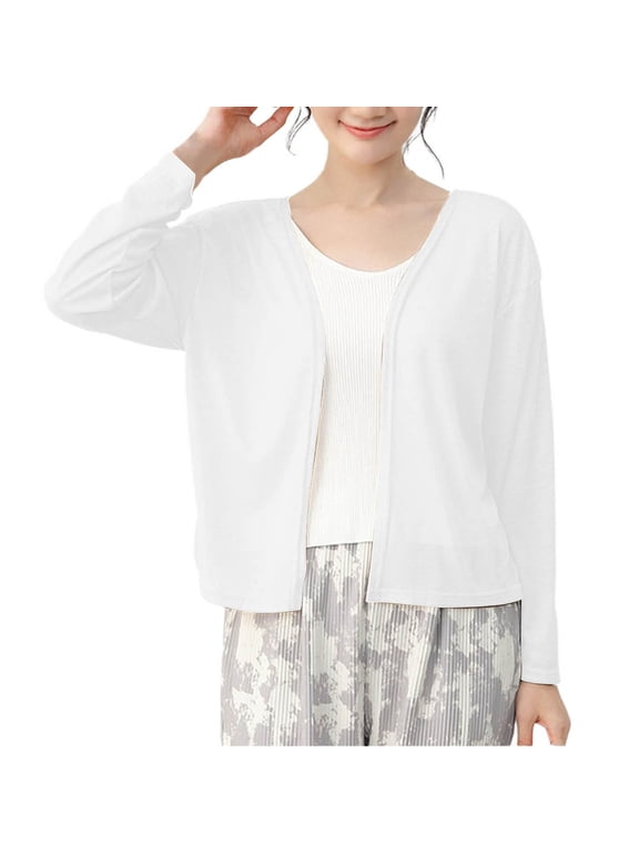 Summer Cardigans for Women Lightweight Open Front Thin Long Sleeve Casual Solid Color Cardigans