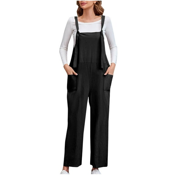 aidice Summer Jumpsuits for Women Casual Adjustable Strap Tie Comfy Loose Pants Overalls with Pockets