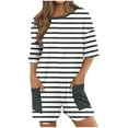 thumbnail image 1 of aidice Summer Jumpsuits for Women Casual Crewneck Short Sleeve Comfy Striped Homewear Shorts Rompers, 1 of 6