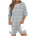 thumbnail image 1 of aidice Summer Jumpsuits for Women Casual Crewneck Short Sleeve Comfy Striped Homewear Shorts Rompers, 1 of 6