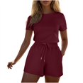 thumbnail image 1 of aidice Summer Jumpsuits for Women Casual Crewneck Short Sleeve Drawstring Elastic Waisted Shorts Rompers, 1 of 5
