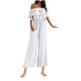 thumbnail image 1 of aidice Summer Jumpsuits for Women Off-Shoulder Ruffle Drawstring Waisted Casual Cropped Pants Rompers, 1 of 7