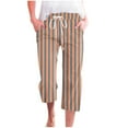 thumbnail image 1 of aidice Summer Pants for Women Capris Casual Loose Lightweight Cropped Striped Drawstring Pants Pockets, 1 of 5