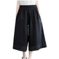 thumbnail image 1 of aidice Summer Pants for Women Capris Wide Leg Casual Hollow out Lightweight Cropped Trousers Pockets, 1 of 3