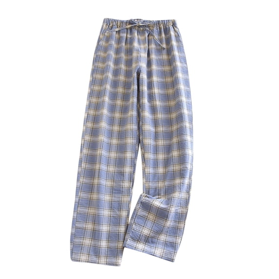 aidice Summer Pants for Women Casual Drawstring Elastic Waisted Loose Comfy Plaid Homewear Trousers