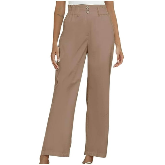aidice Summer Pants for Women Casual Elastic High Waisted Ruched Button Loose Work Office Trousers