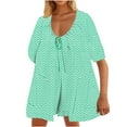 thumbnail image 1 of aidice Summer Rompers for Women Casual Scoop Neck Drawstring Half Sleeve Striped Loose Shorts Jumpsuits, 1 of 5