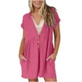 thumbnail image 1 of aidice Summer Rompers for Women Low V Neck Short Sleeve Button up Ruched Loose Casual Shorts Jumpsuits, 1 of 8