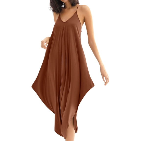 aidice Summer Rompers for Women V Neck Spaghetti Strap Loose Casual Irregularly Cropped Pants Jumpsuits