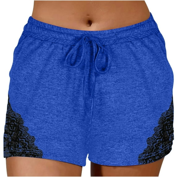 aidice Summer Shorts for Women Casual Drawstring Elastic High Waisted Fitting Comfy Lace Sweat Shorts