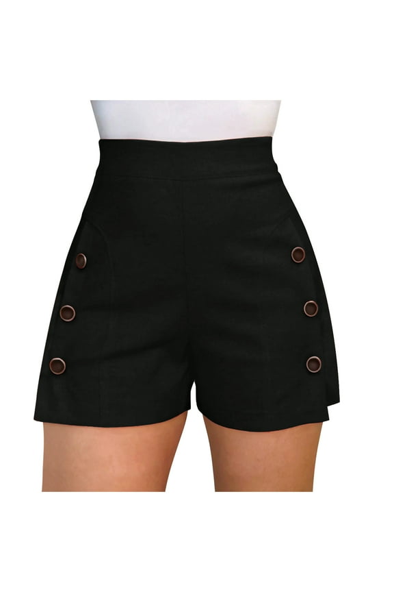 Summer Shorts for Women Work High Waisted Button Loose Casual Solid Color Office Dressy Shorts