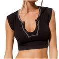 thumbnail image 1 of aidice Summer T Shirts for Women Ribbed Notched Neck Cap Sleeve Slim Fitted Comfy Casual Cropped Tops, 1 of 6