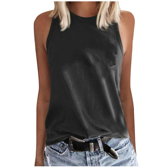 aidice Summer Tank Tops for Women Round Neck Sleeveless T Shirts Loose Casual Comfy Solid Color Tops
