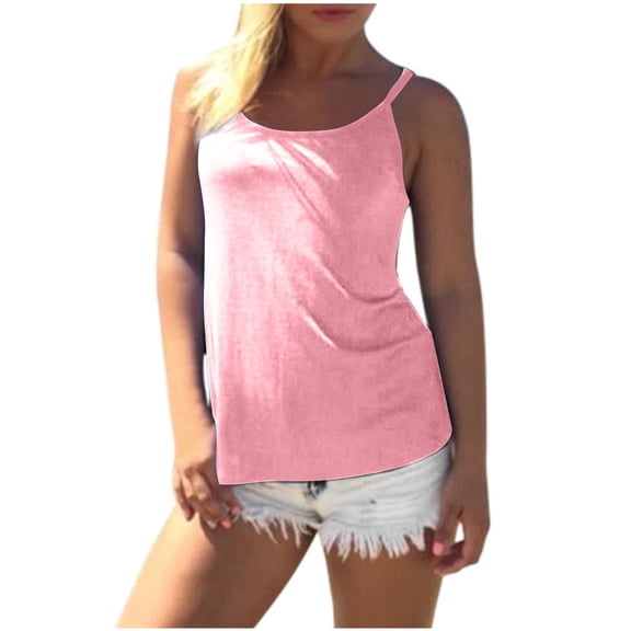 aidice Summer Tops for Women Scoop Neck Sleeveless Spaghetti Strap Backless Comfy Casual Summer Tank Tops