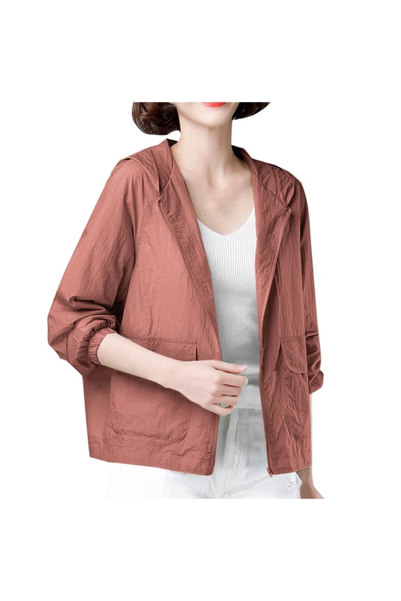 Summer Womens Cardigans Lightweight Thin Zipper Hooded Long Sleeve Loose Sun Protection Jackets