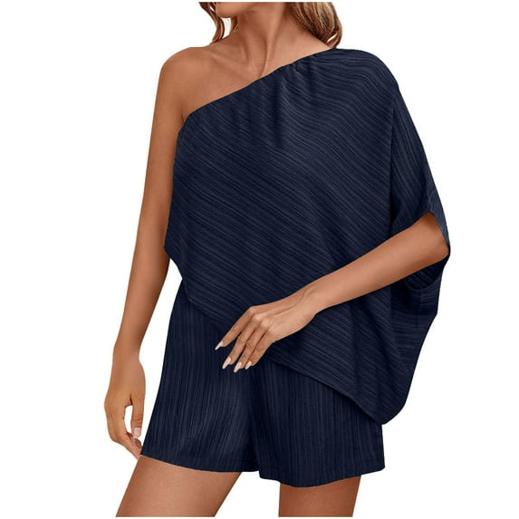 aidice Summer Womens Rompers Casual off Shoulder Half Sleeve Loose Elastic Waisted Vacation Jumpsuits