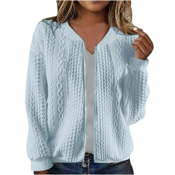 aidice Sweatshirt for Women Zipper Long Sleeve Drop Shoulder Tops Solid Color Texture Jackets Pockets