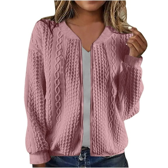 aidice Sweatshirt for Women Zipper Long Sleeve Drop Shoulder Tops Solid Color Texture Jackets Pockets