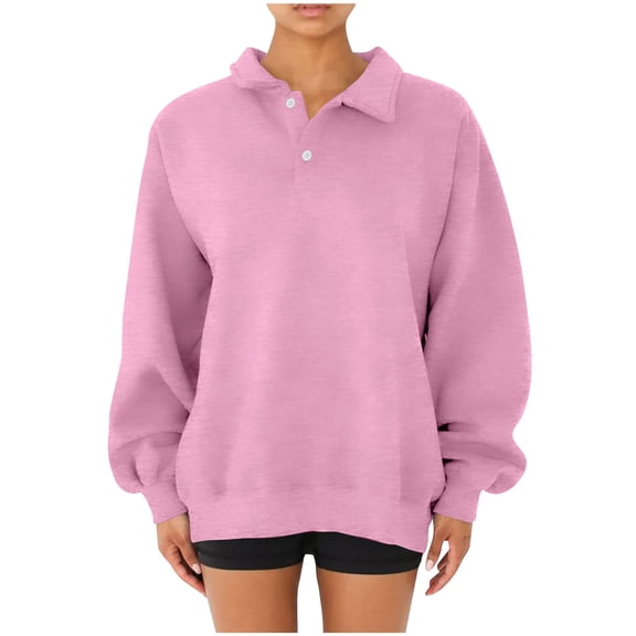 aidice Sweatshirts for Women Casual Button Lapel Neck Long Sleeve Shirts Loose Comfy Pullover Tops