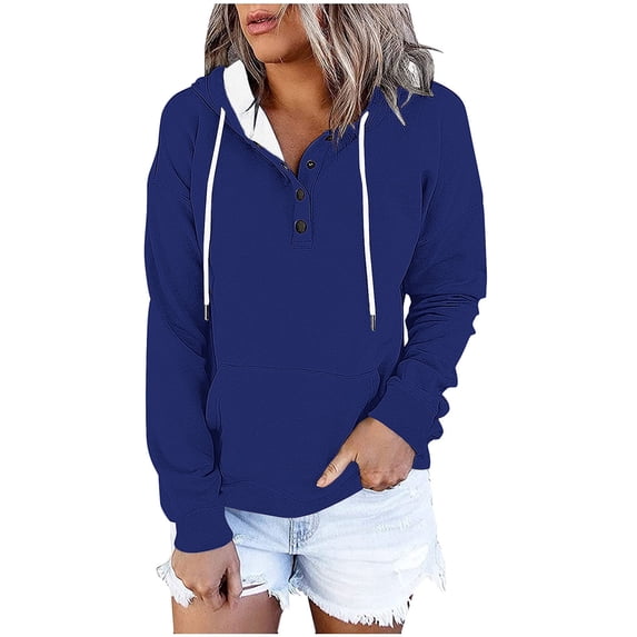 aidice Sweatshirts for Women Hoodies Long Sleeve Button Drawstring Casual Comfy Tunic Tops with Pockets
