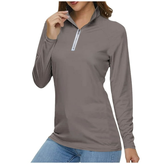 aidice Sweatshirts for Women Quarter Zip Lapel Neck Long Sleeve Shirts Loose Casual Comfy Pullover Tops