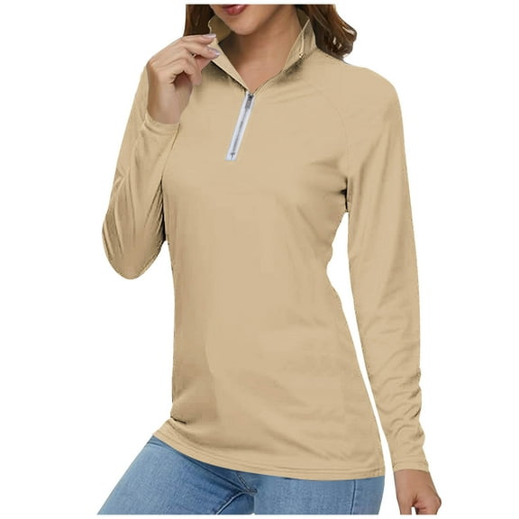 aidice Sweatshirts for Women Quarter Zip Lapel Neck Long Sleeve Shirts Loose Casual Comfy Pullover Tops