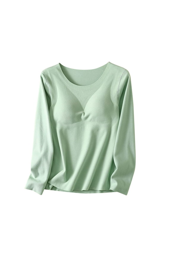 T Shirts for Women Build in Bra Round Neck Long Sleeve Homewear Casual Comfy Fitting Shirts