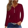 thumbnail image 1 of aidice T Shirts for Women Casual Notched V Neck 3/4 Sleeve Tops Button Comfy Fitting Fall Tee Shirts, 1 of 6